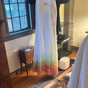 WhiLace Maxi Dress with Rainbow Hem